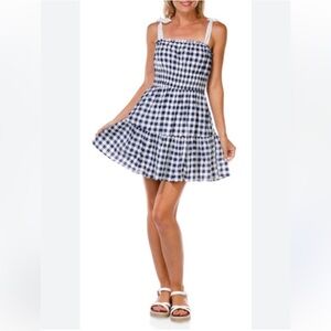 NWT Trixxi Women's Blue and White Gingham Tiered Mini Dress Size S